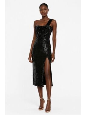 IEENA for MAC DUGGAL Black Sequin One Shoulder Bow Dress Size 8